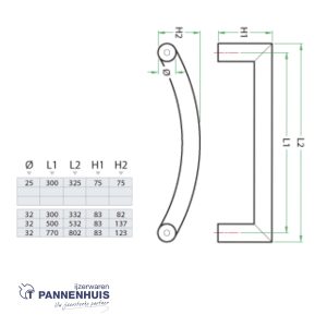 C-Greep PH 65 Ø 32 mm – 500 mm enkel sierdop