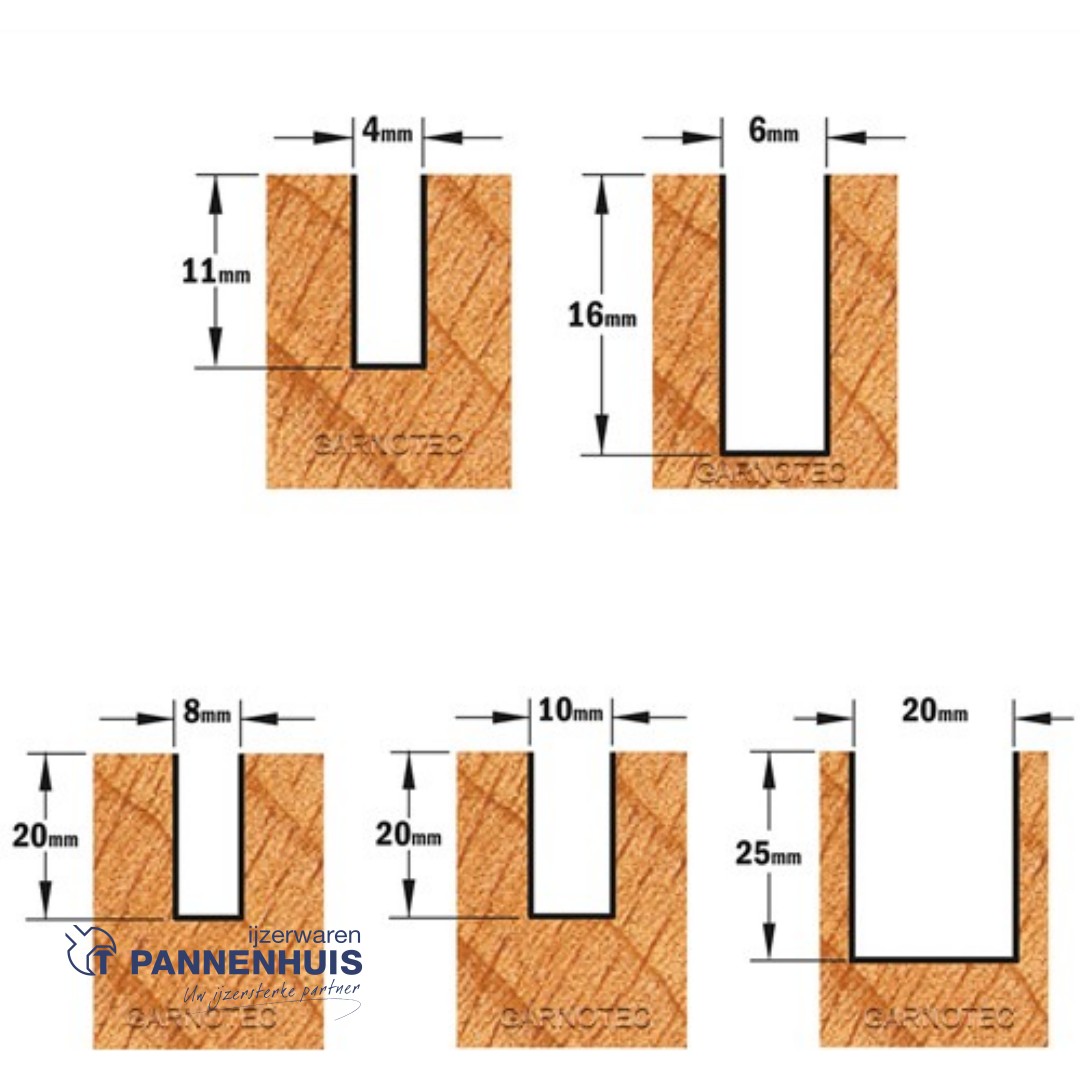 CMT Set van 5 frezen Contractor in pvc kistje HW S=8mm D=4/ 6/ 8/ 10/ 20mm - Afbeelding 3