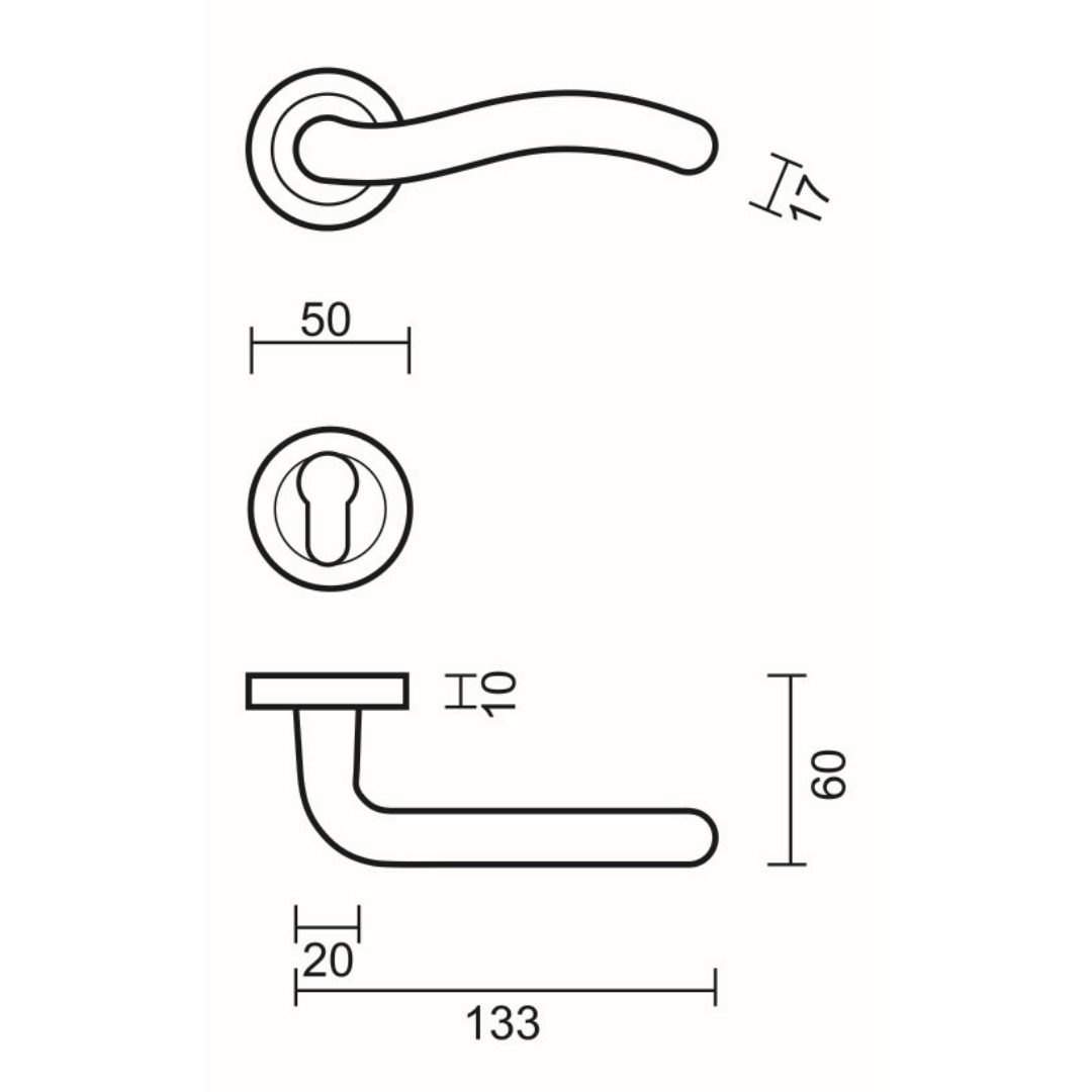 Deurkruk Pro FLY INOX LOOK R+E CYL - Afbeelding 2