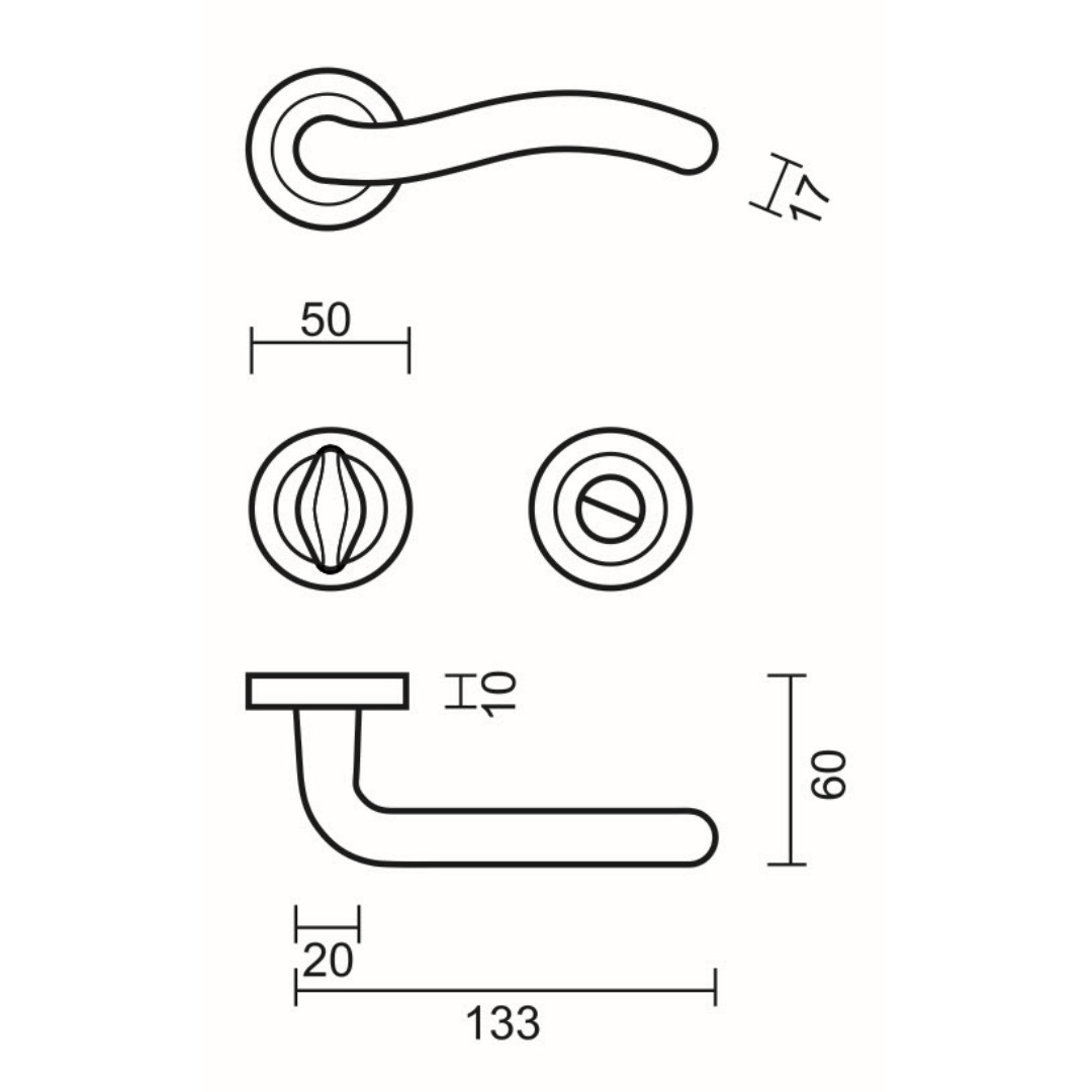 Deurkruk Pro FLY INOX LOOK R+WC - Afbeelding 2