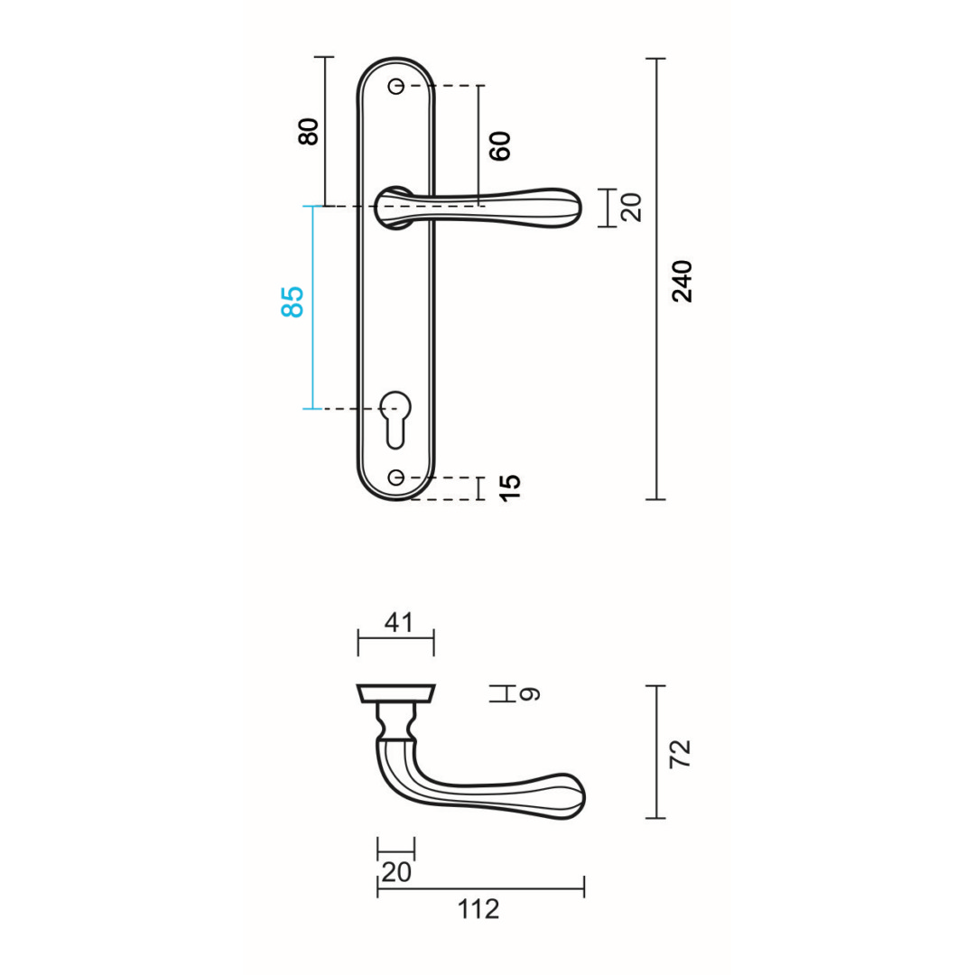 Deurkruk Pro GRETA BRONS PLAAT+CYL 85MM - Afbeelding 2