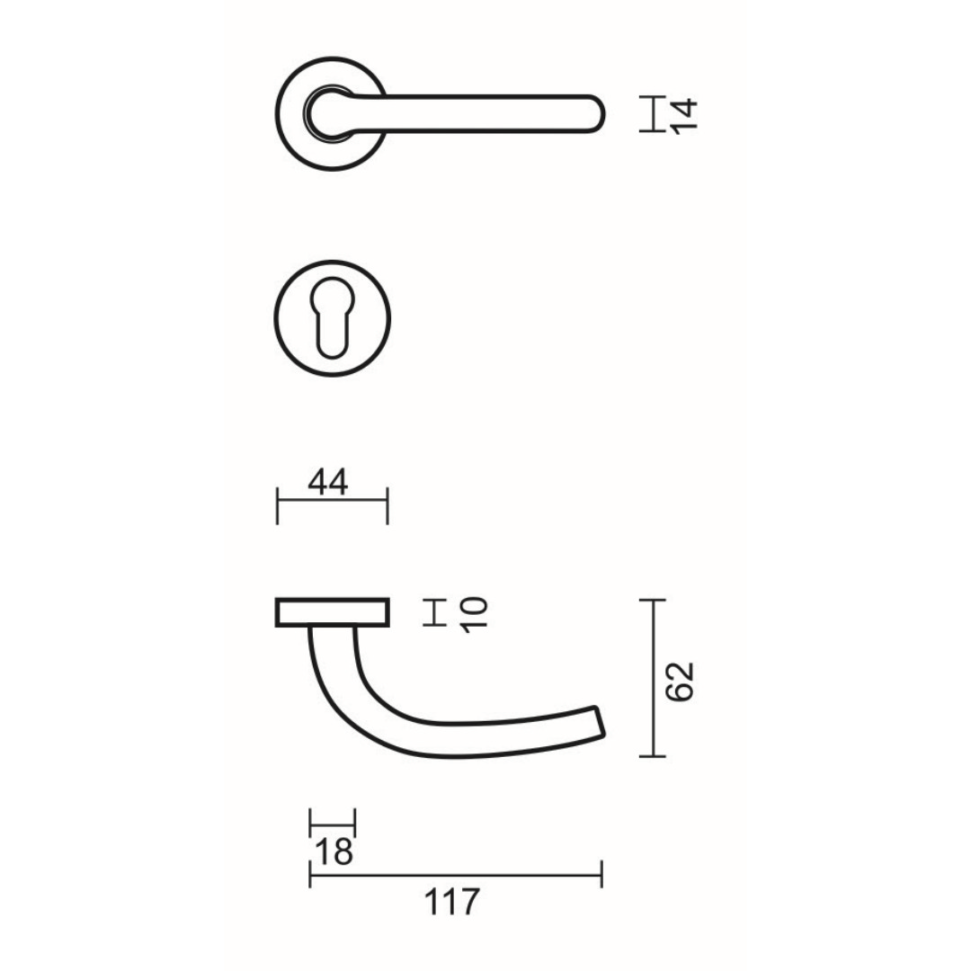 Deurkruk Pro LILLA INOX LOOK R+E CYL - Afbeelding 2