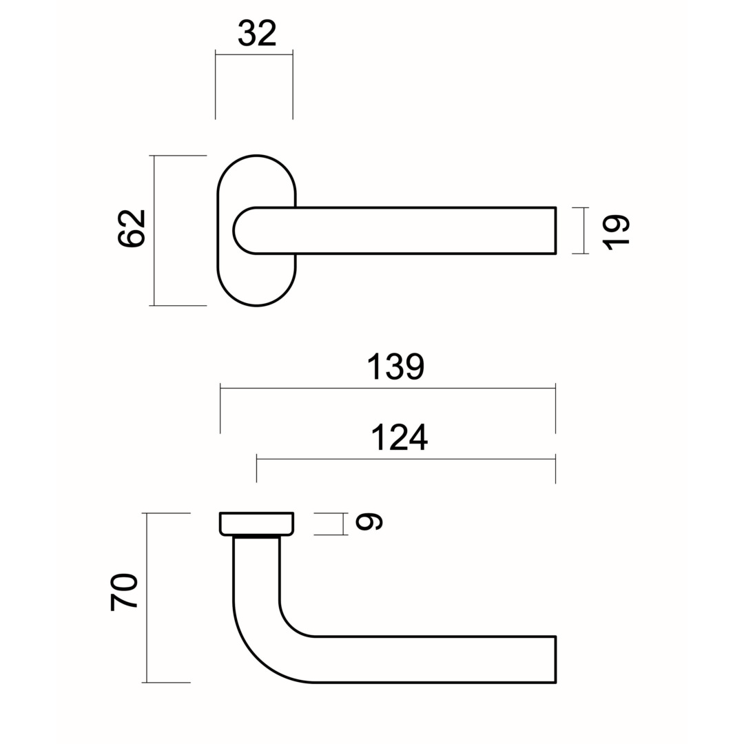 Deurkruk Pro PROFIEL L SHAPE 19MM INOX PLUS R+NO KEY - Afbeelding 2