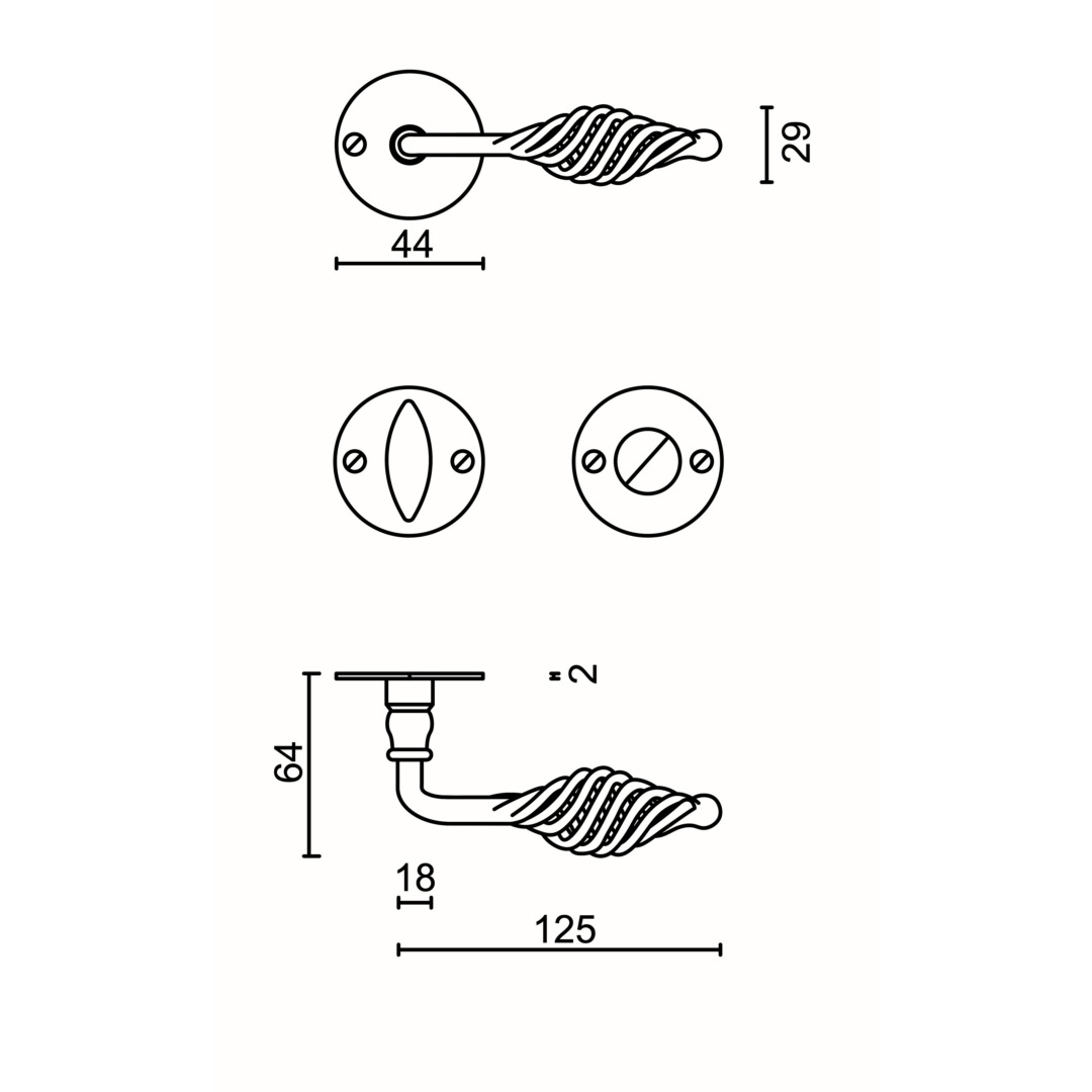 Deurkruk Pro SPIRALUS IJZER ROND R+WC - Afbeelding 2