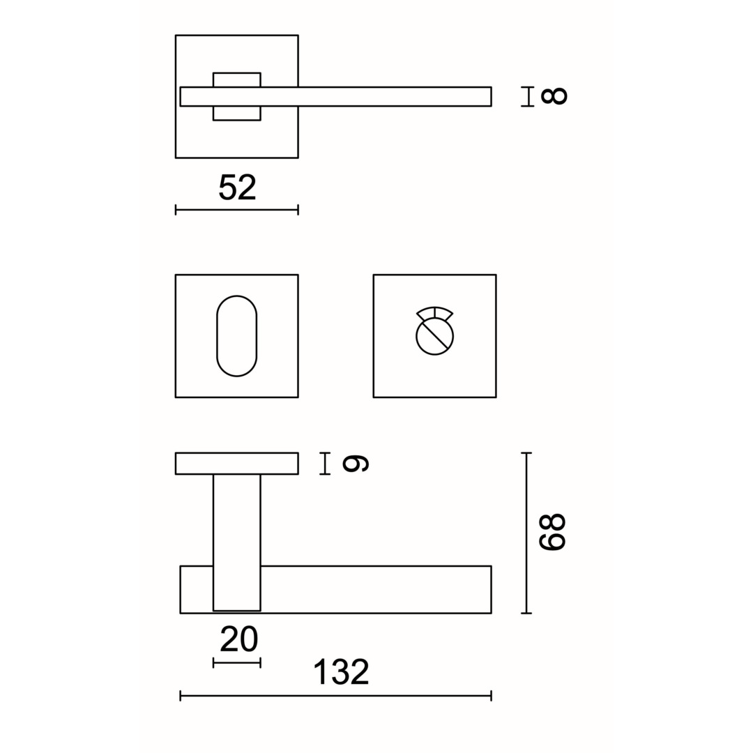 Deurkruk Pro SQUARE 3 INOX PLUS R+WC - Afbeelding 2