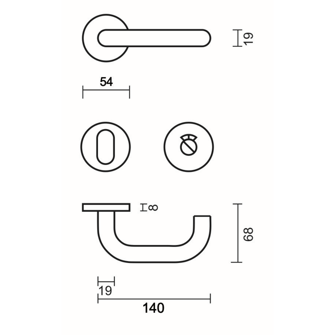 Deurkruk Pro ZERO U SHAPE 19MM INOX R+WC - Afbeelding 2
