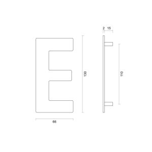 Huisletter Plat E INOX PLUS Br 66 x H 130 mm