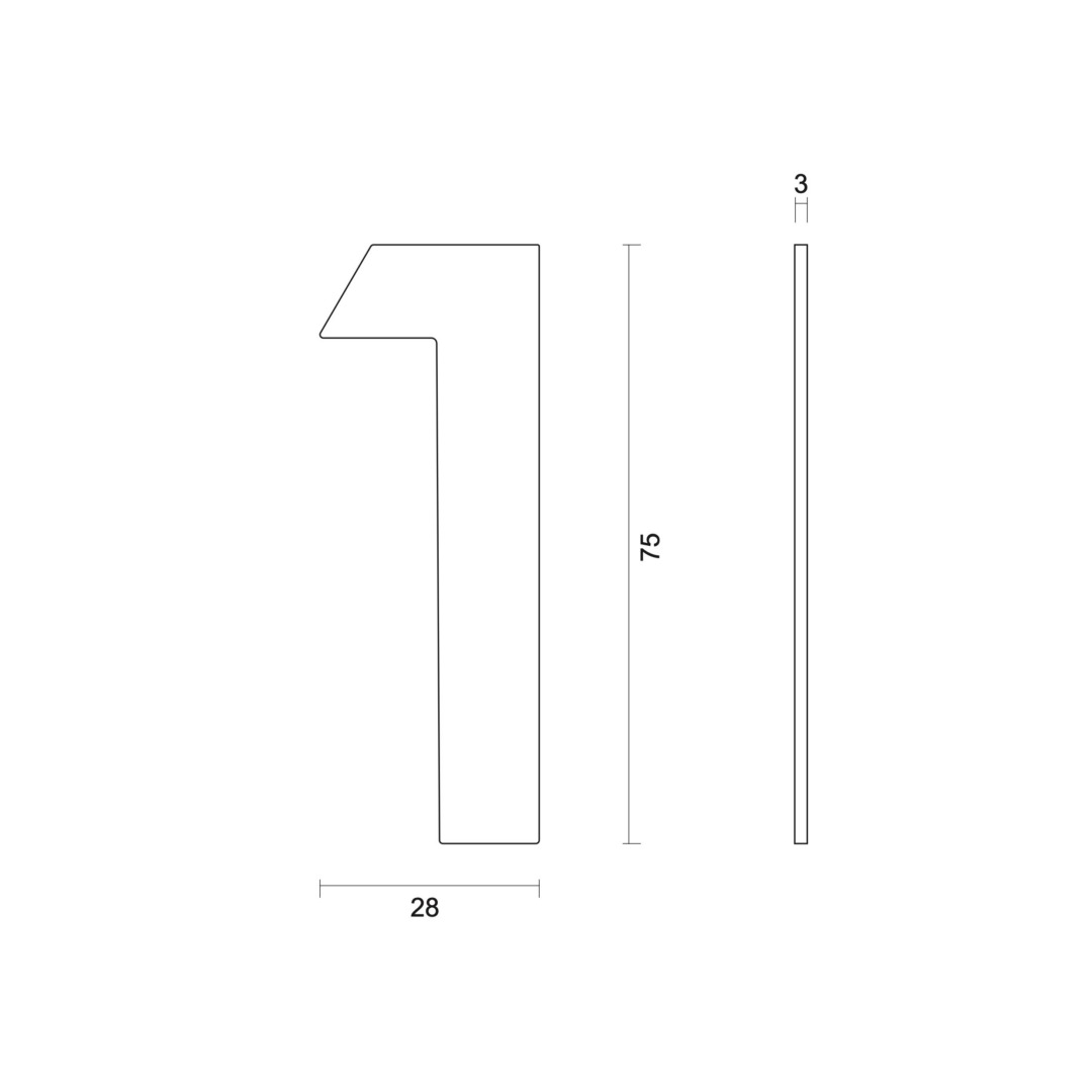 Huisnummer Plat klein zelfklevend 1 INOX PLUS H 75 mm - Afbeelding 2