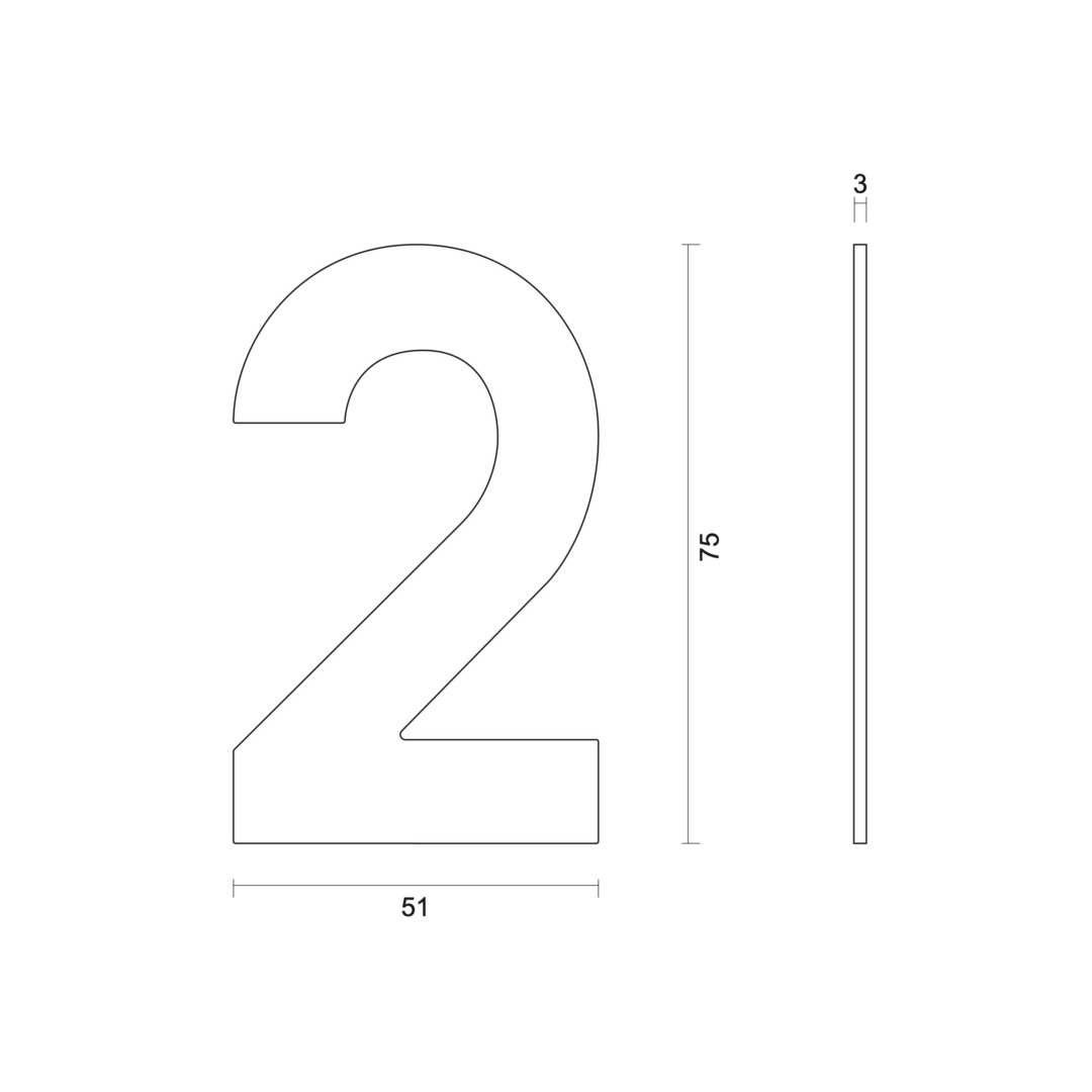 Huisnummer Plat klein zelfklevend 2 INOX PLUS H 75 mm - Afbeelding 2