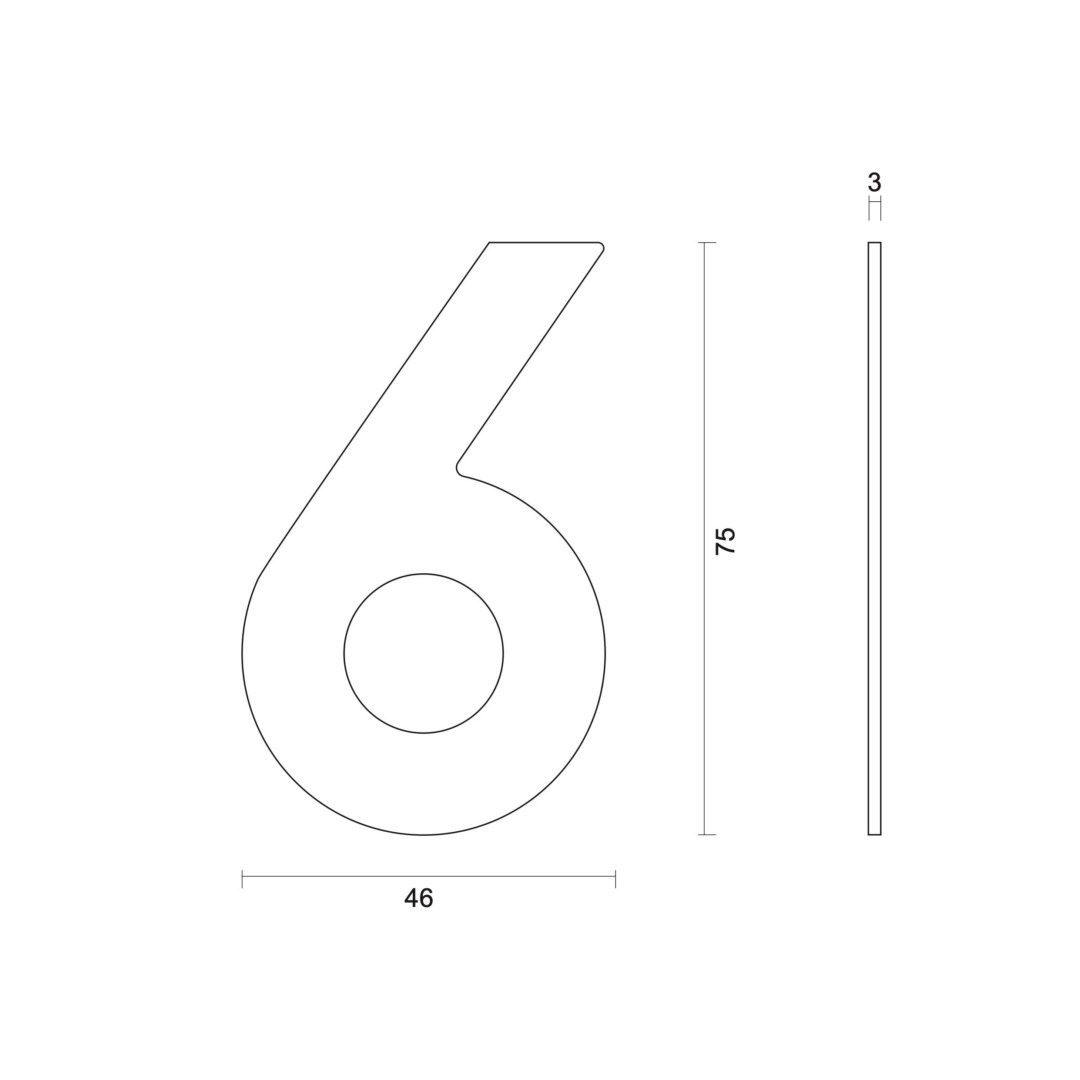 Huisnummer Plat klein zelfklevend 6 INOX PLUS H 75 mm - Afbeelding 2