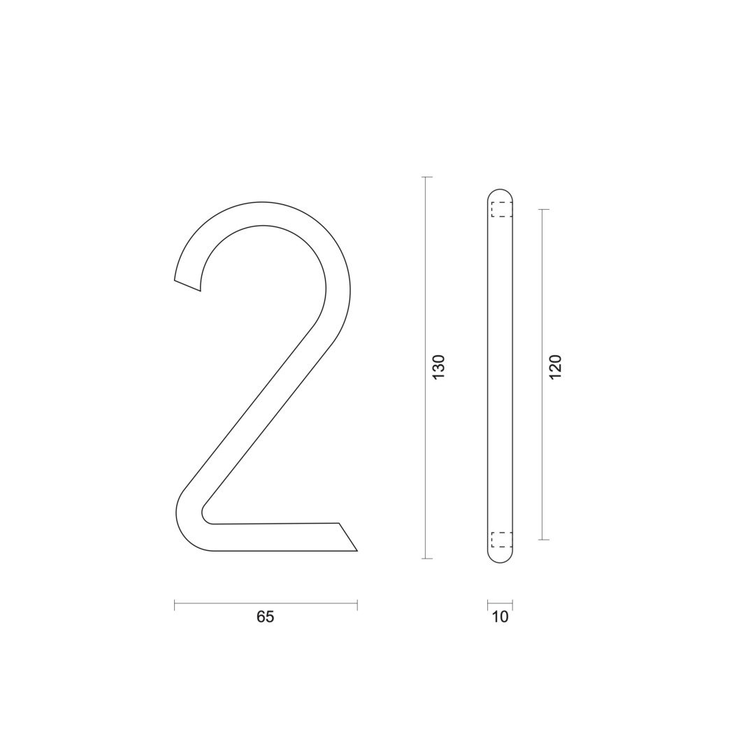 Huisnummer Rond 2 INOX PLUS H = 130 mm - Afbeelding 2