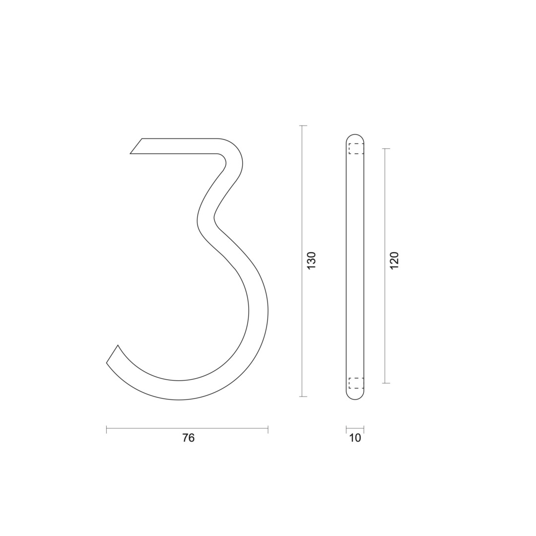 Huisnummer Rond 3 INOX PLUS H = 130 mm - Afbeelding 2