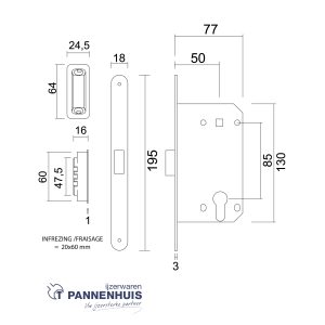 AGB Magneetslot PZ 50 / 85 mm 18MM inox look + regelbare tegenplaat
