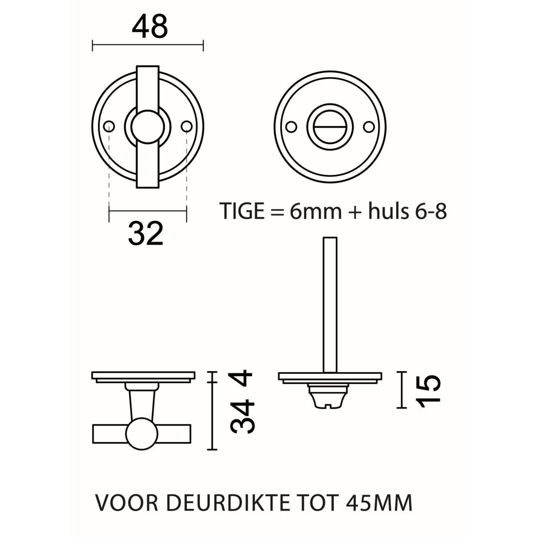 WC garnituur rond retro 48MM PLAT PETANA INOX LOOK - Afbeelding 2