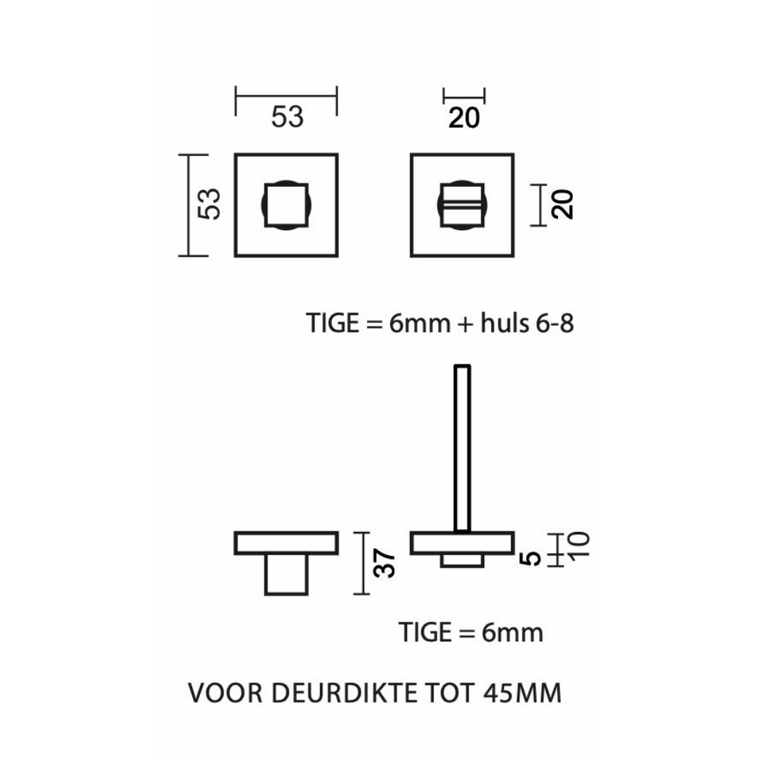 WC garnituur SQUARE 53MM INOX LOOK - Afbeelding 2