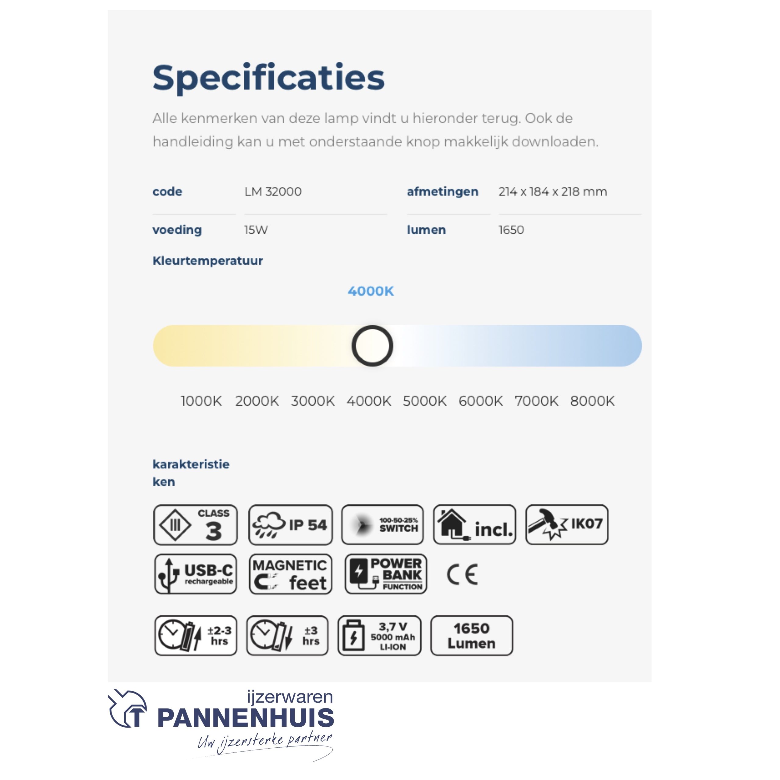 Lumx LED R-15 werflamp / 15W, oplaadbaar, magnetische voet - Afbeelding 5