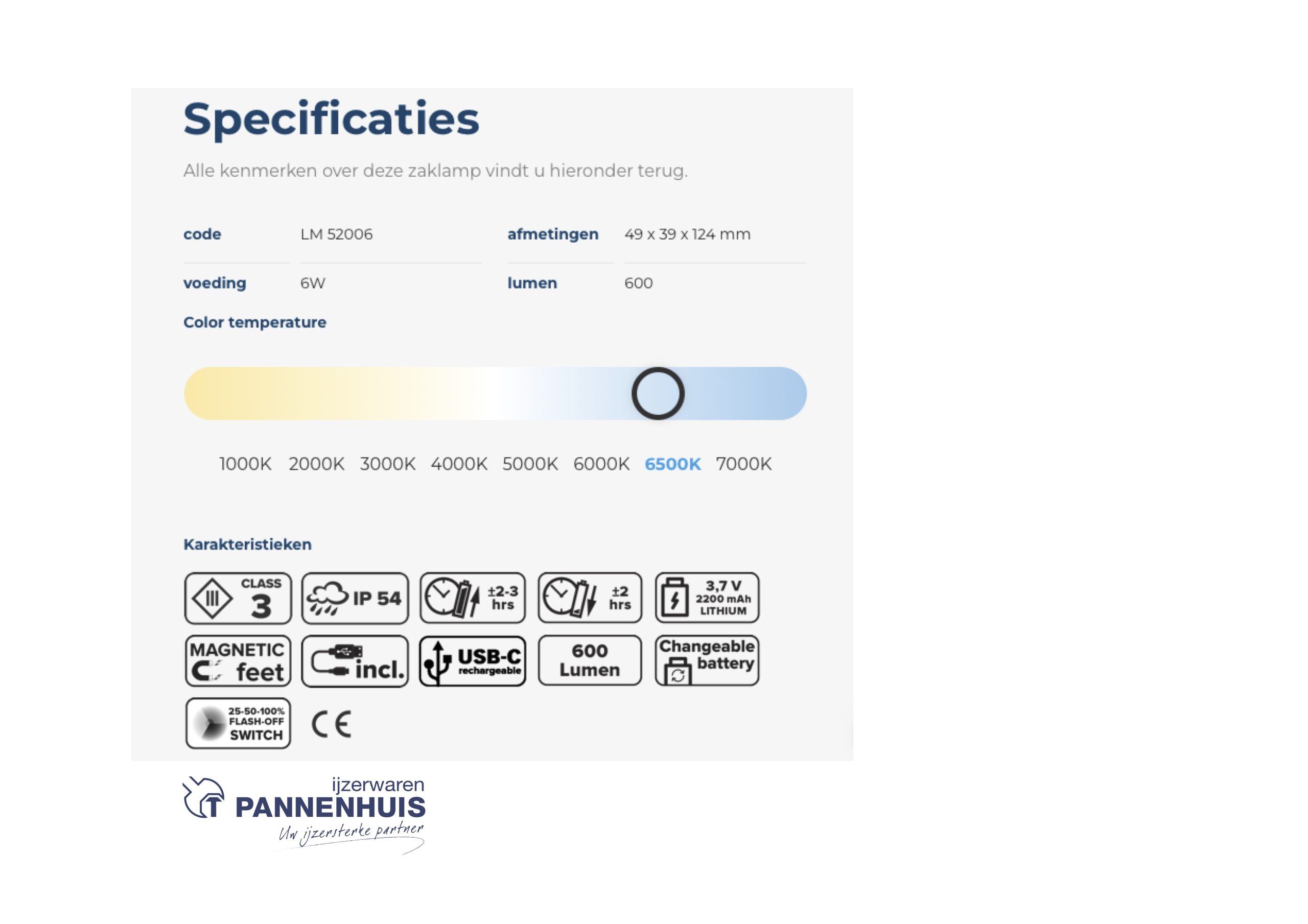 Lumx Oplaadbare LED straler (6W) met dimmerfunctie 600 lumen - Afbeelding 6