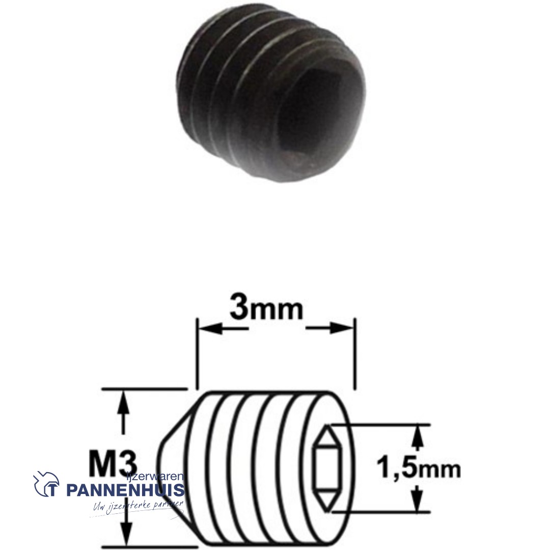 CMT Inbusbout met conisch drukvlak M3 x 3 mm - Afbeelding 2