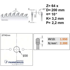 CMT Platencirkelzaag HW 200x30x3,2 Z64 HPL, Kunststof