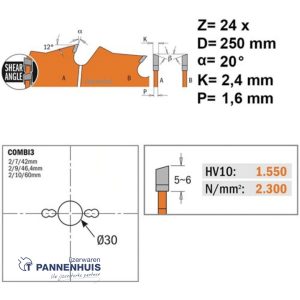 CMT Schulpcirkelzaag HW 250x30x2,4 Z24 Massieve houtsoorten