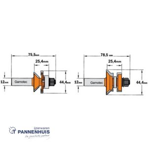CMT Frezenset tand- en groefverbinding met V-groef HW D=44,4mm L=75,5 L=78,5 S=12 Z2
