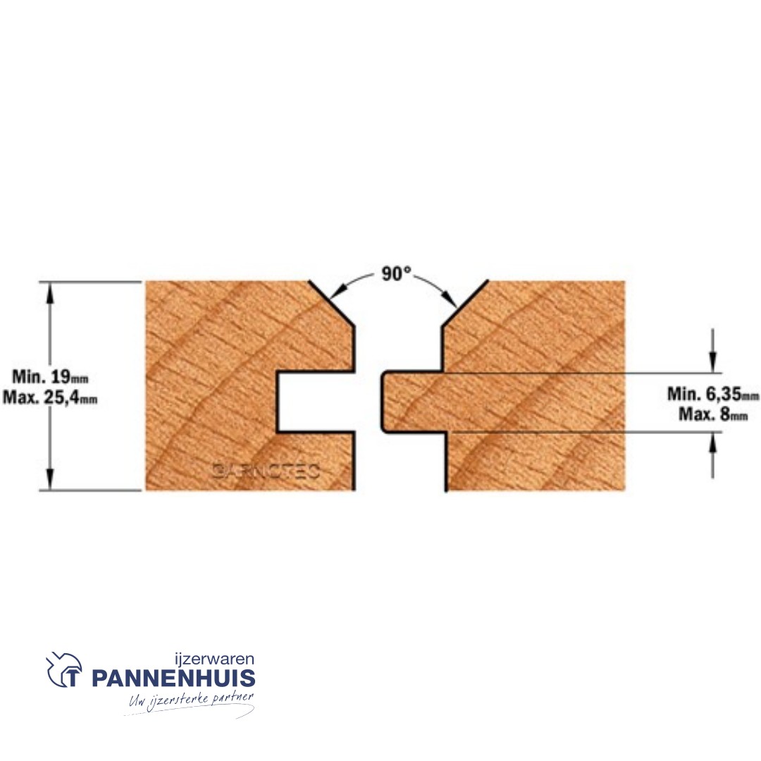CMT Frezenset tand- en groefverbinding met V-groef HW D=44,4mm L=75,5 L=78,5 S=12 Z2 - Afbeelding 3