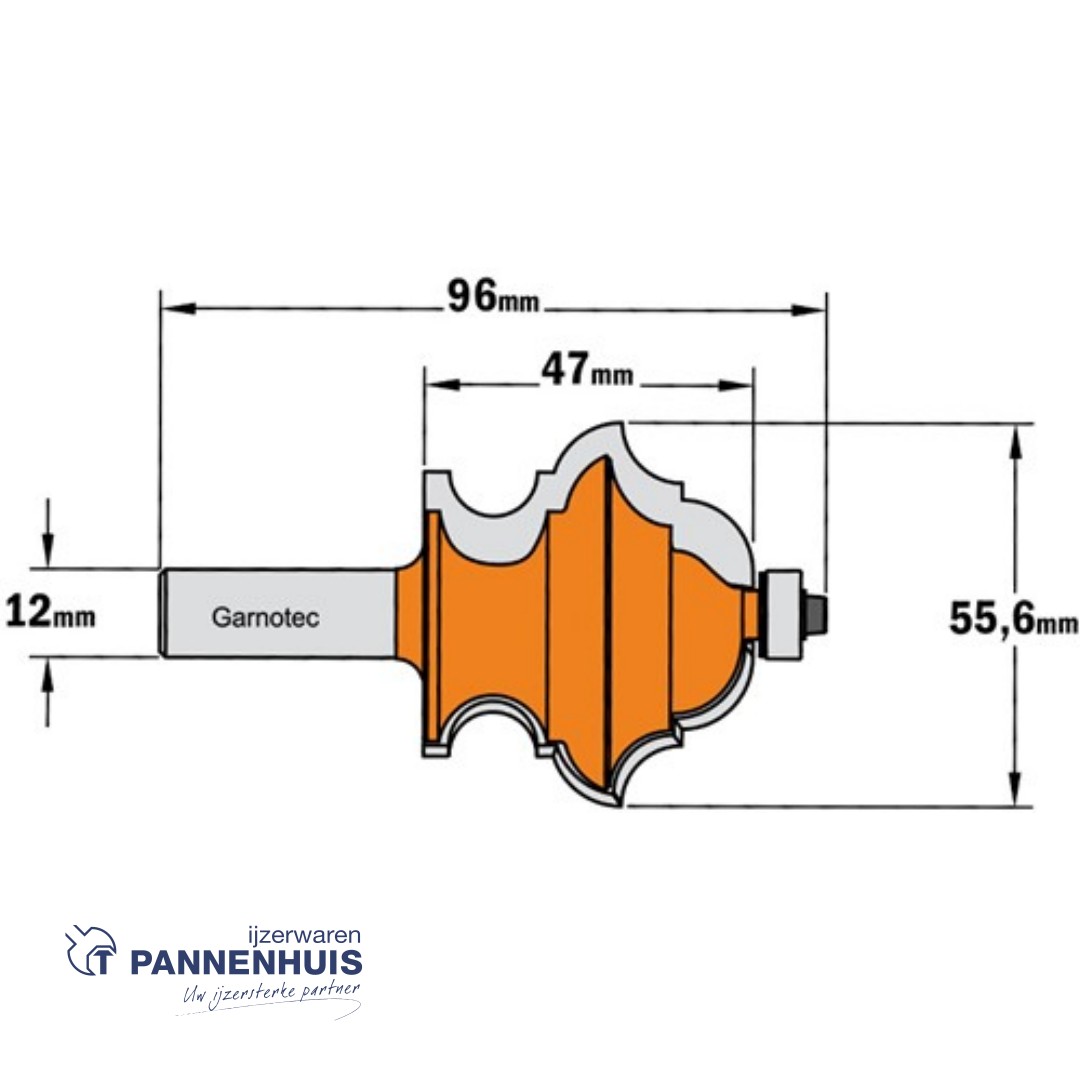 CMT Multiprofielfrees HW D=55,6 x 47mm L=96 S=12 Z2 - Afbeelding 2