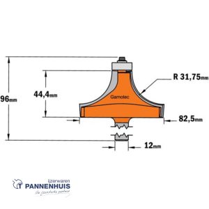 CMT Holle radiusfrees zonder opstaande kant, HW D=82,5 x 44.4mm R=31,75 L=96 S=12 Z2