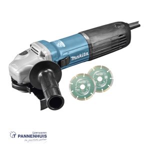 Makita GA5040RKDJ Haakse slijper 125mm 1100W met SJSII, heropstartbeveiliging