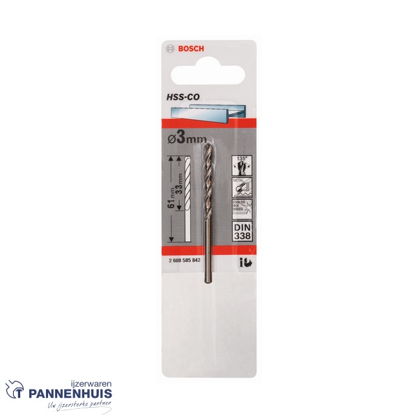 Bosch Metaalboor HSS-Co, DIN 338, 3 x 33 x 61 mm - Afbeelding 2