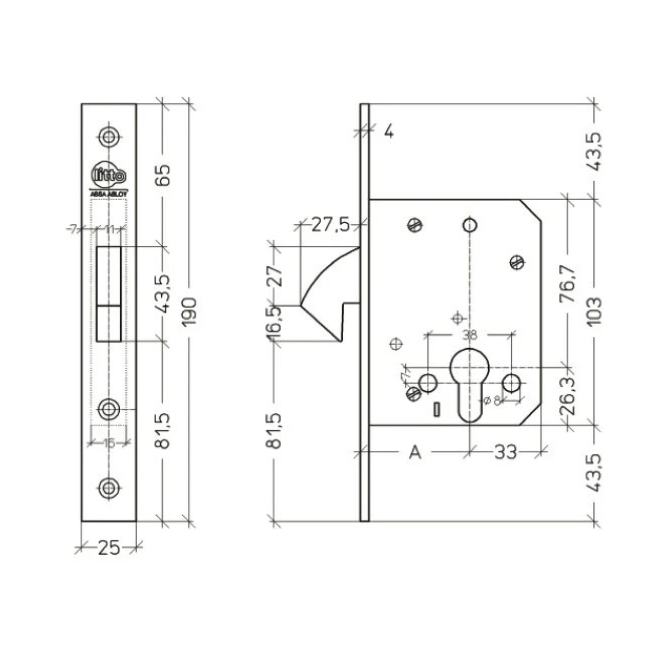 Litto cilinder haakslot A763211P55 L/R - Afbeelding 2