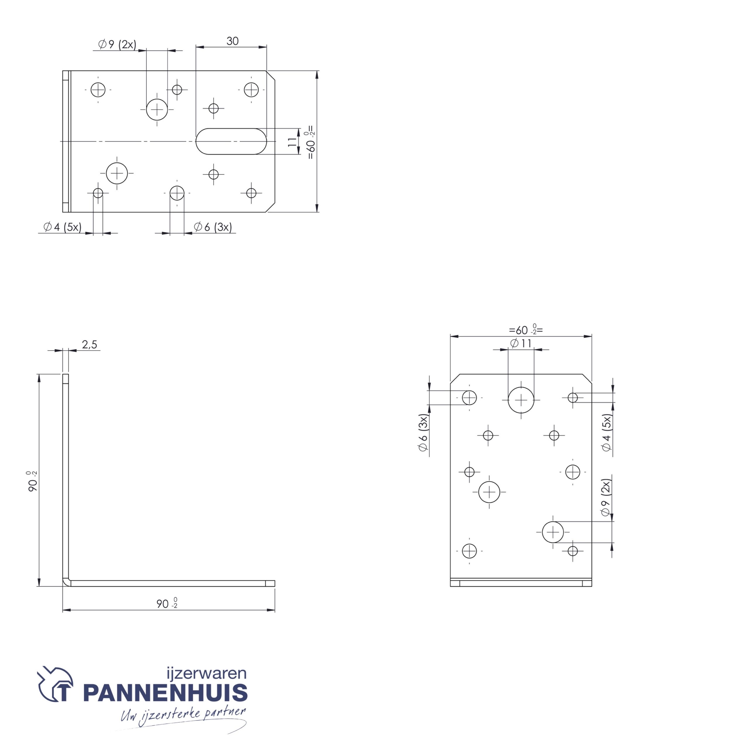 Hoekanker 90x90 60x2,5 SV (Sendzimir verzinkt) - Afbeelding 3