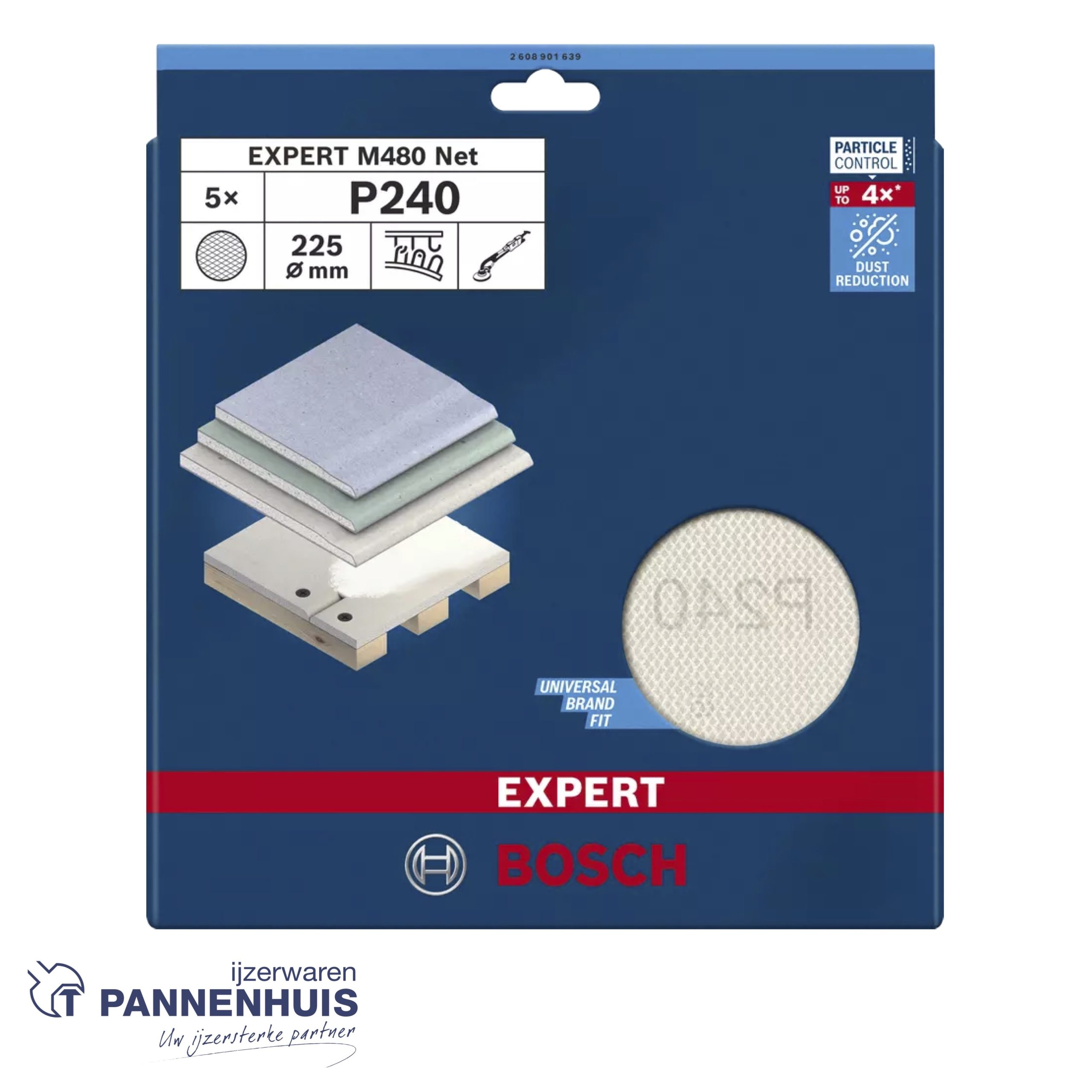 Bosch Schuurnet d. 225 mm k240 5x M480 Best for Wood and Paint - Afbeelding 2