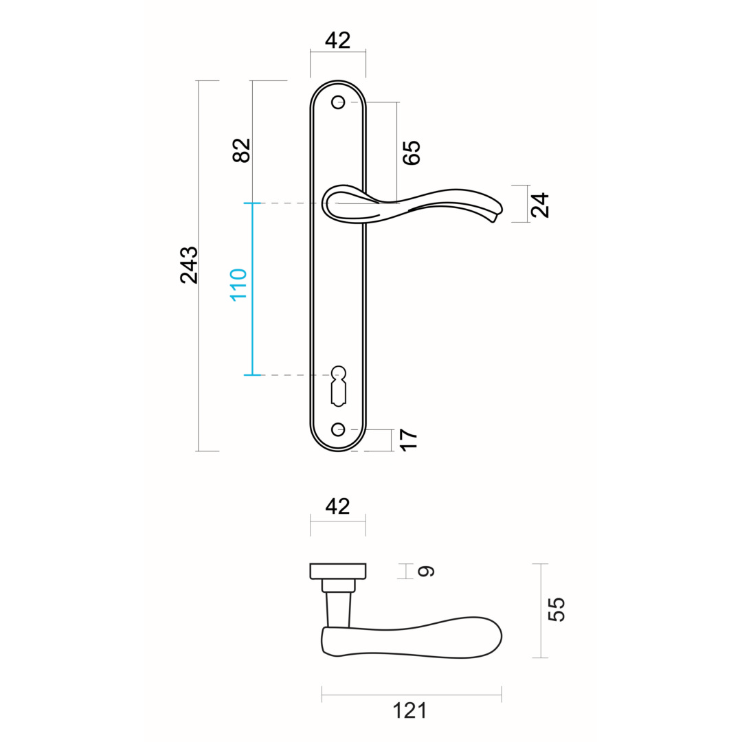 Deurkruk Pro ERICA INOX LOOK PLAAT+KEY 110MM - Afbeelding 2
