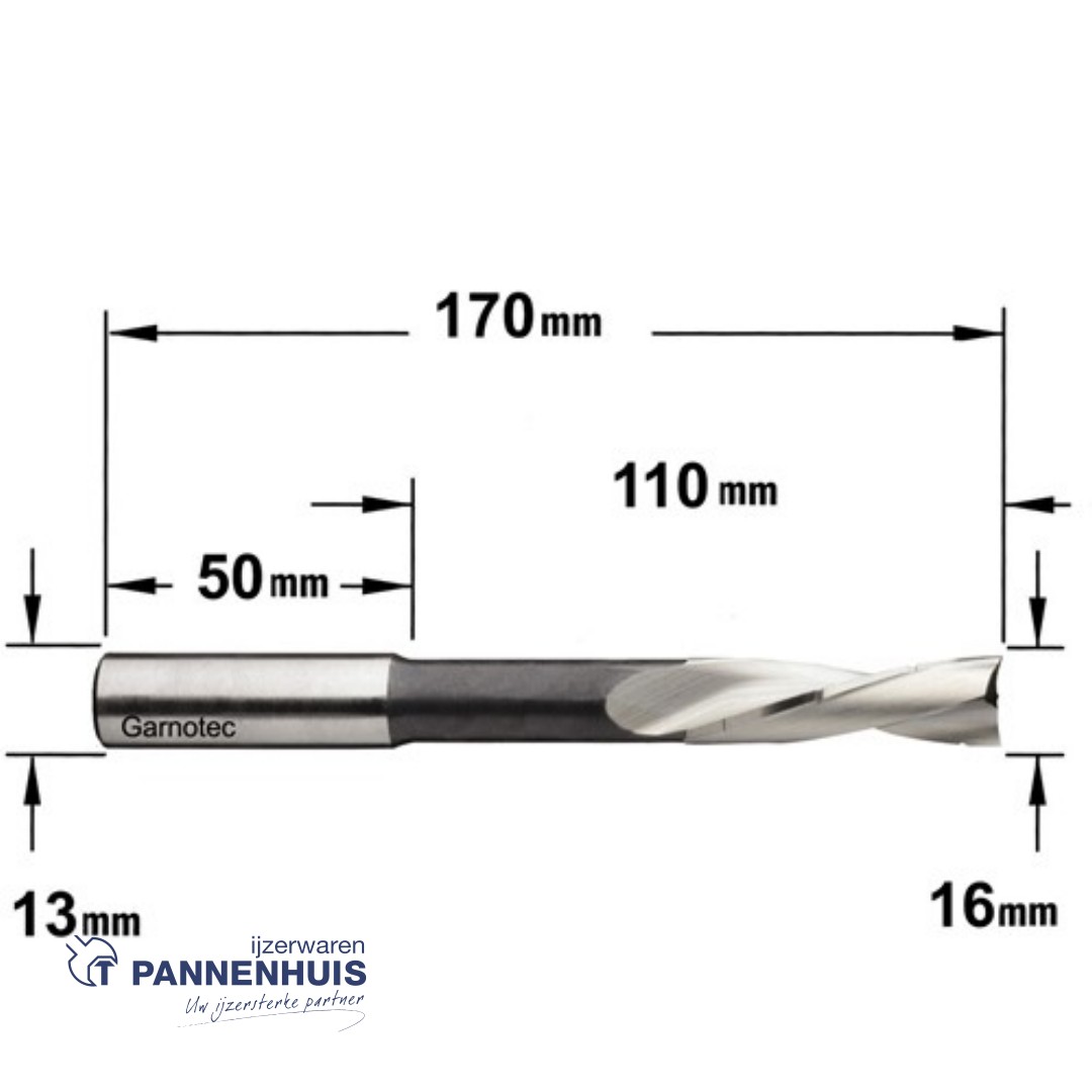 CMT Gespiraliseerde langgatboor, links D=16mm I=110mm LT=170mm S=13x50mm Z2 LH (linksdraaiend) HSS - Afbeelding 2