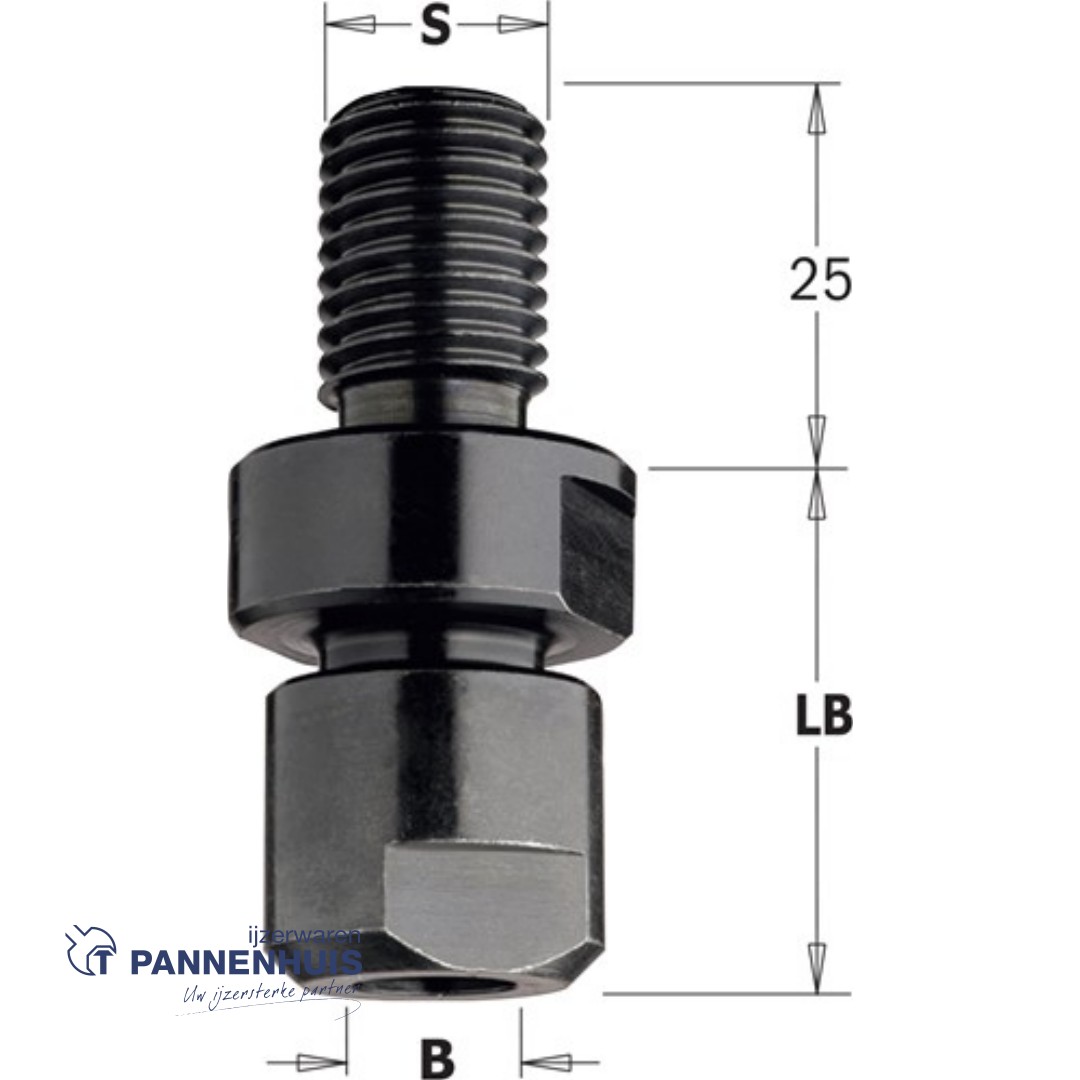 CMT Freesdragermandrijn S1=M14x2 L=38mm Spantang 10 - 12 - 12,7 in optie mogelijk