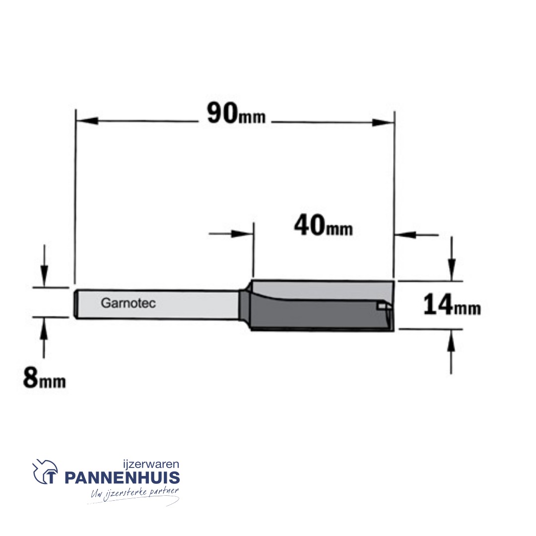 Rechte groeffrees, D=14, I=40, L=90, Z=Z2+1, S=Ø8, Kwaliteit=HW - Afbeelding 2