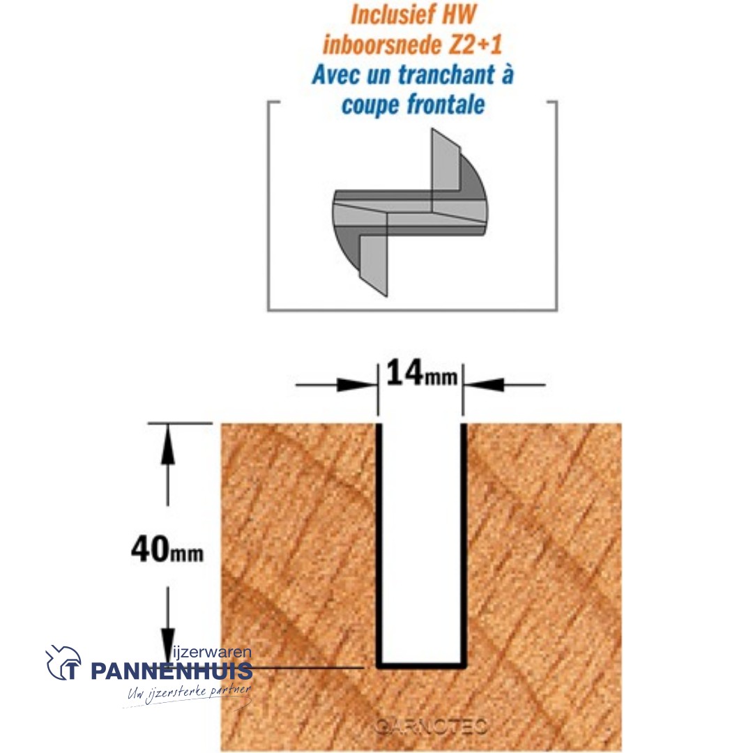Rechte groeffrees, D=14, I=40, L=90, Z=Z2+1, S=Ø8, Kwaliteit=HW - Afbeelding 3