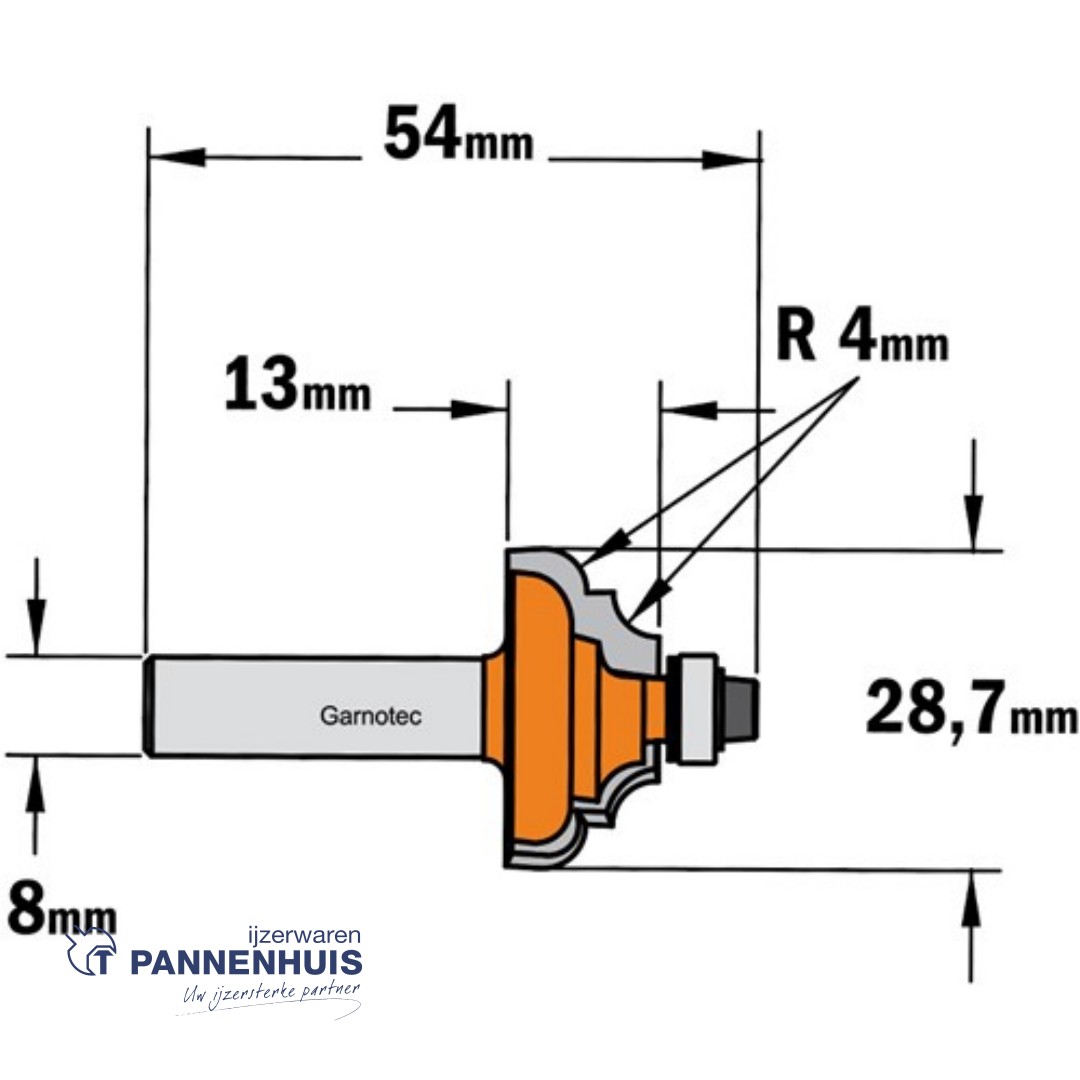 CMT Profielfrees met kogellager, HW D=28,7 x 13mm R=4 L=54 S=8 Z2 - Afbeelding 2