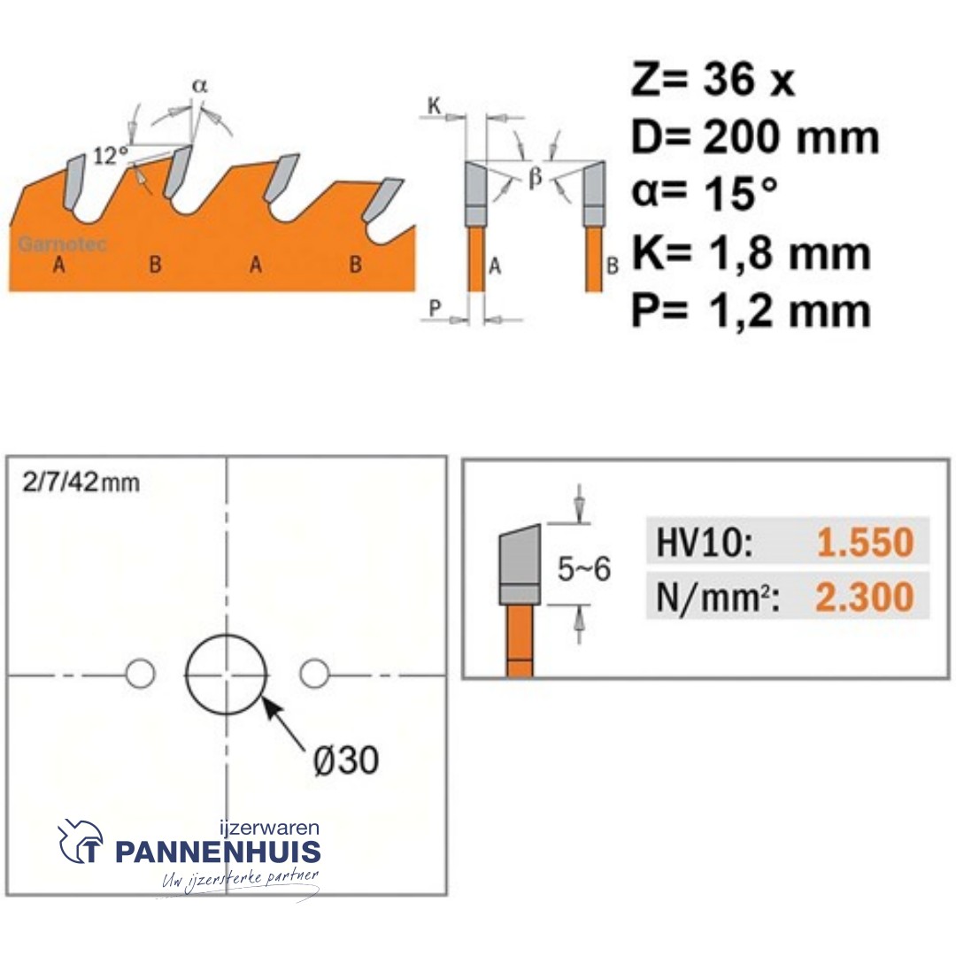 CMT Schulpcirkelzaag HW 200x30x1,8 Z36 Massieve houtsoorten, Multiplex - Afbeelding 2