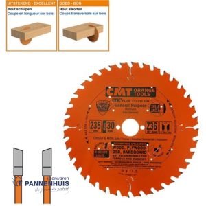CMT Schulpcirkelzaag HW 235×30(+25)x2,4 Z36 Massieve houtsoorten, Multiplex
