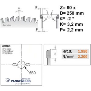 CMT Platencirkelzaag HW 250x30x3,2 Z80 Melamine, Dunne houtsoorten