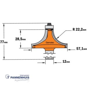 CMT Holle radiusfrees zonder opstaande kant, HW D=57,1 x 28.5mm R=22,2 L=77 S=12 Z2