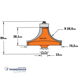 CMT Holle radiusfrees zonder opstaande kant, HW D=76,2 x 38.1mm R=28,6 L=89 S=12 Z2