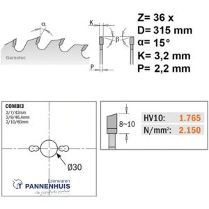 CMT Schulpcirkelzaag HW 315x30x3,2 Z36 Massieve houtsoorten