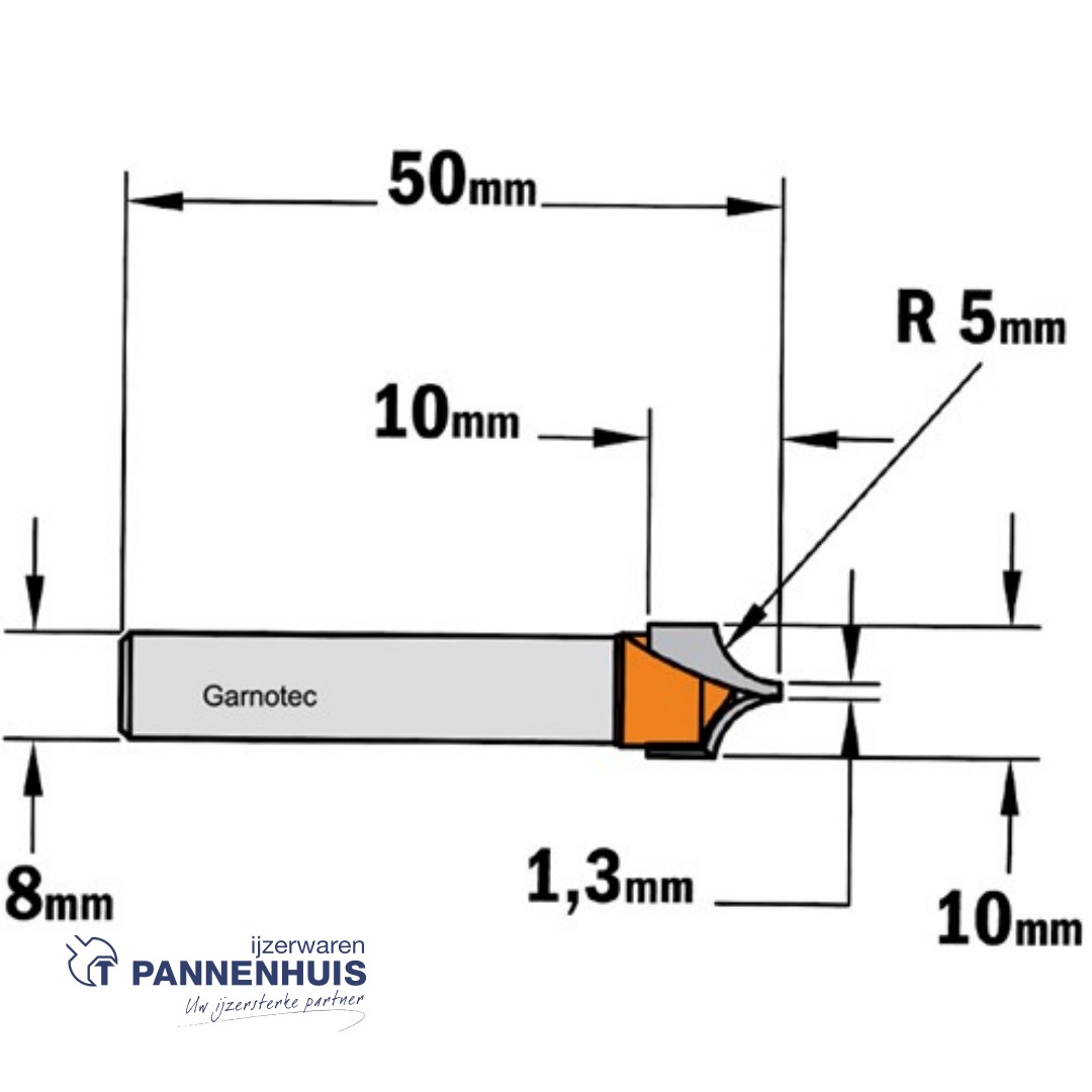 CMT Klassieke profielfrees, HW D=10 x 10mm R=5 L=50 S=8 Z2 - Afbeelding 2