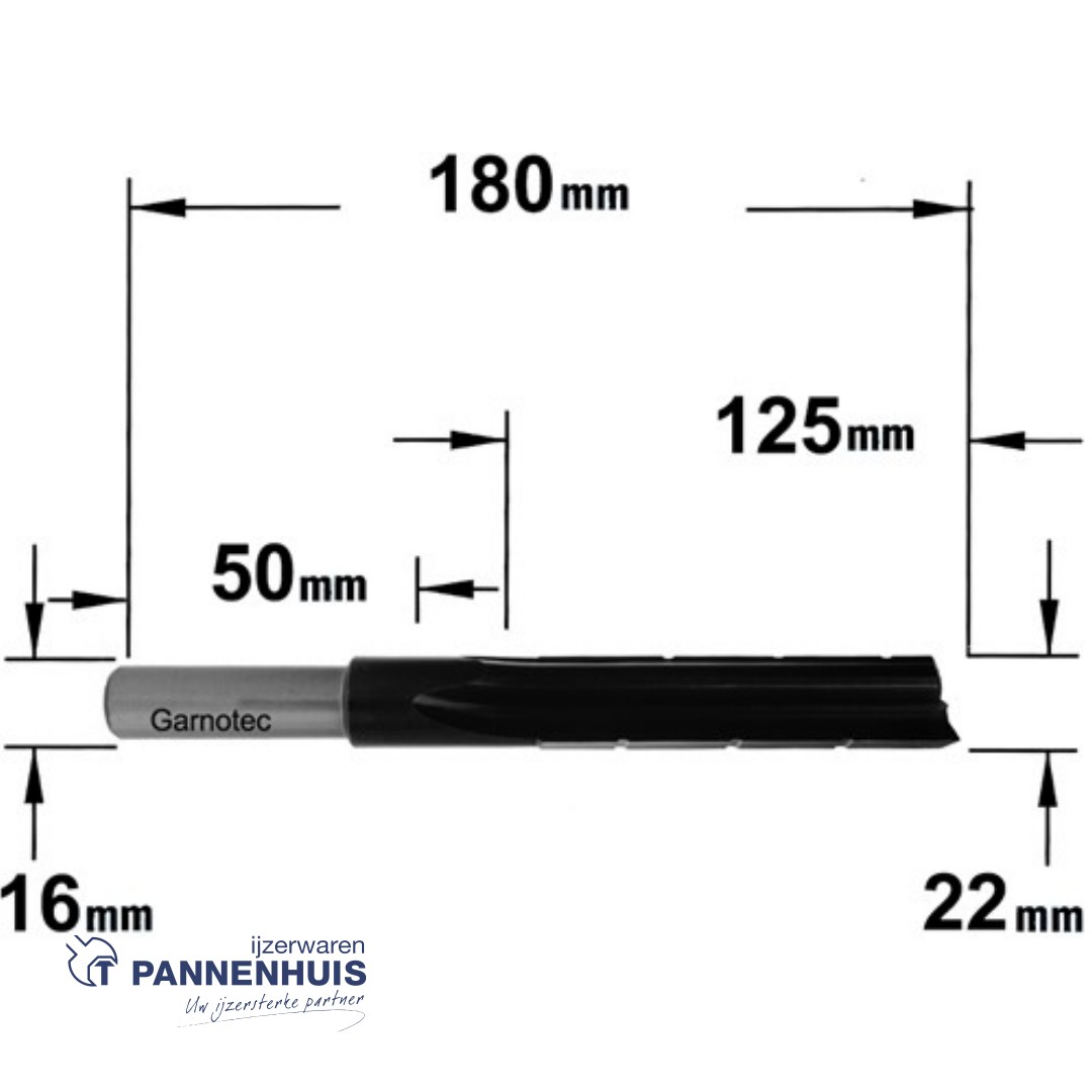 CMT Langgatboor, rechts D=22mm I=125mm LT=180mm S=16x50mm Z2 RH (rechtsdraaiend) HL - Afbeelding 2