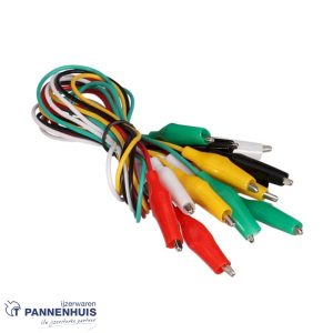 set met 10 snoeren 50cm 5 kleuren met krokodillenklemmen 27mm