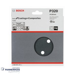 Bosch Schuurvel F355 150 mm, korrel 320, 8 gaten, 5x