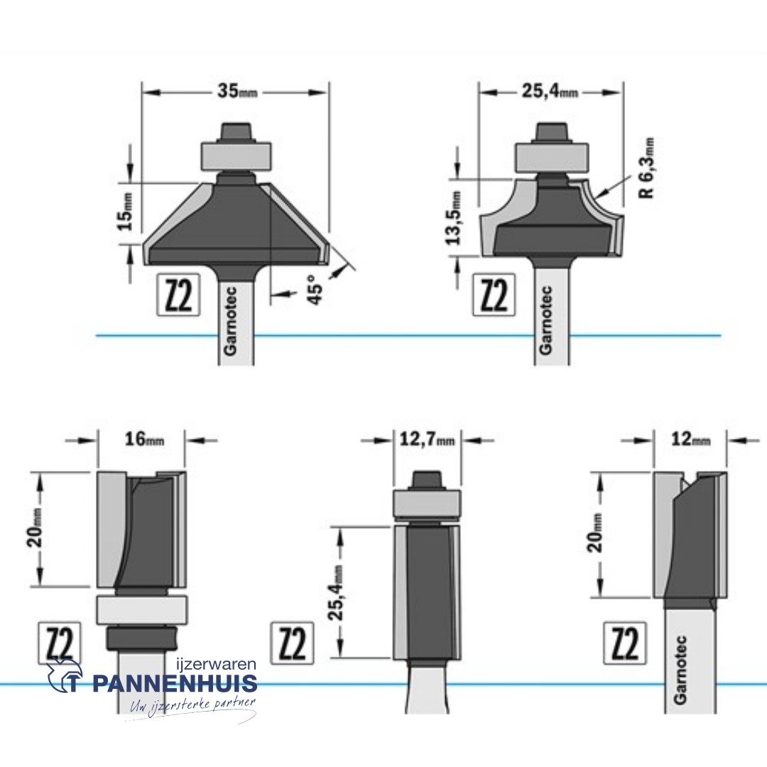 CMT Set van 5 frezen Contractor in pvc kistje HW S=8mm - Afbeelding 2